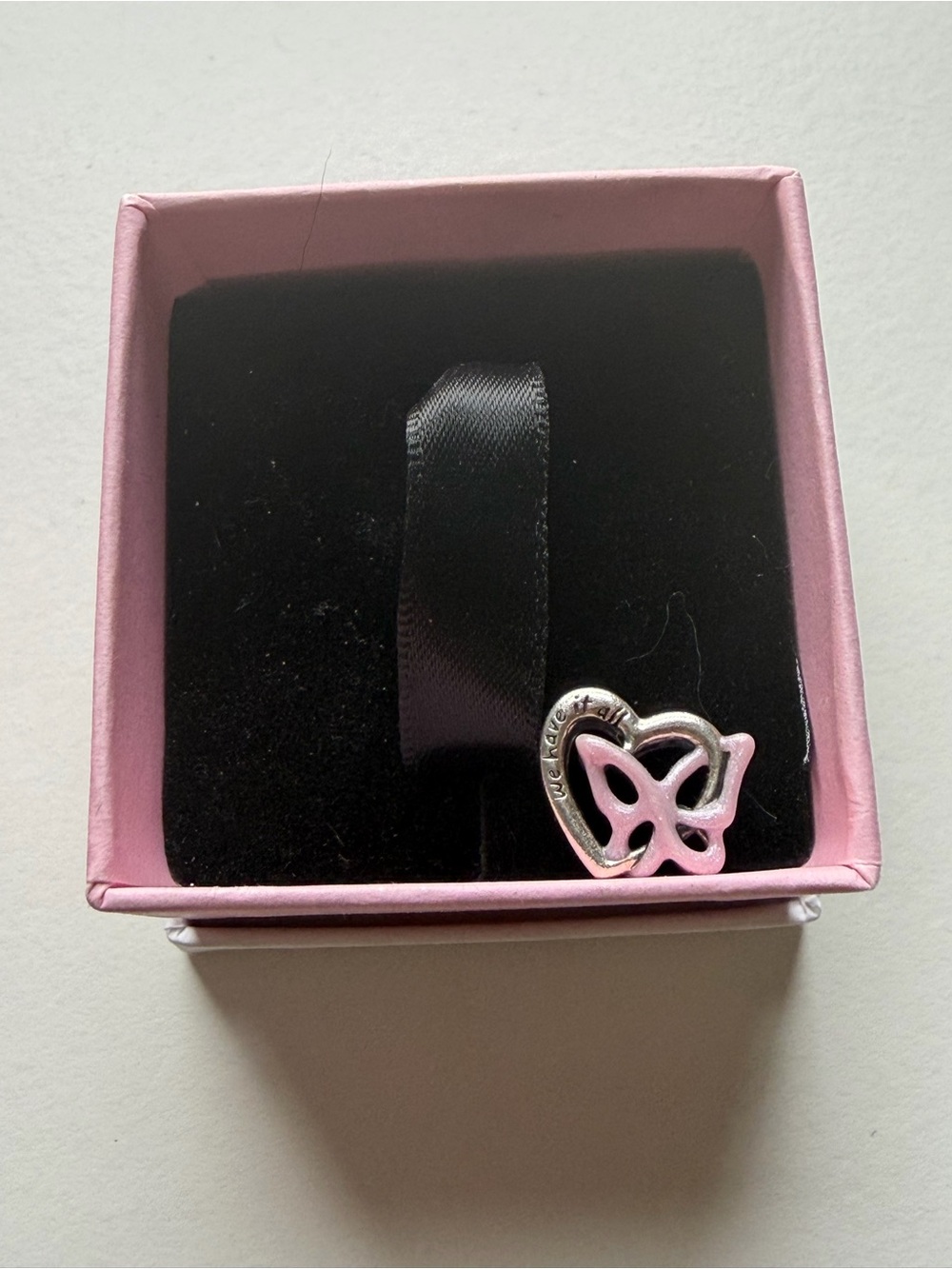 Pandora Silver Heart Butterfly Charm with Pink Enamel